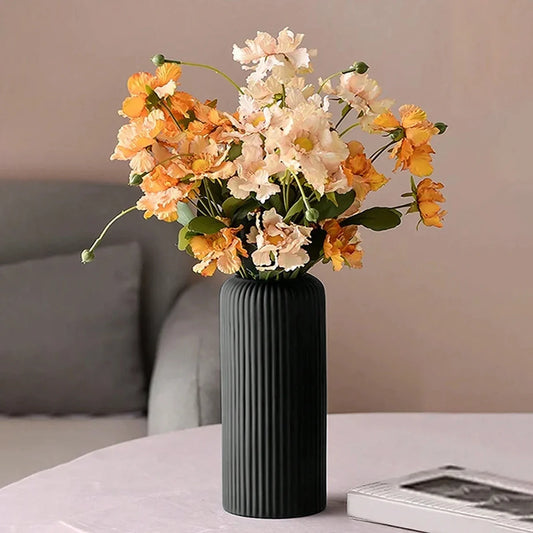 Vase à fleurs en céramique rayée, petit vase créatif en plastique